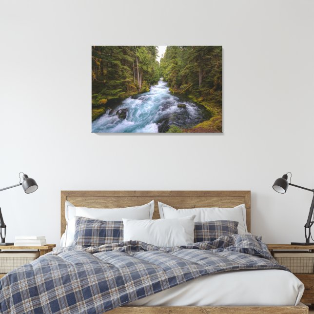 Beautiful Roaring River Forest of Trees Canvas Print (Insitu(Bedroom))