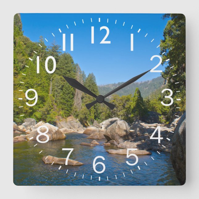 Beautiful Rocky Stream scene Square Wall Clock (Front)