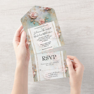Beautiful Romantic Blush Pink Romantic Roses All In One Invitation