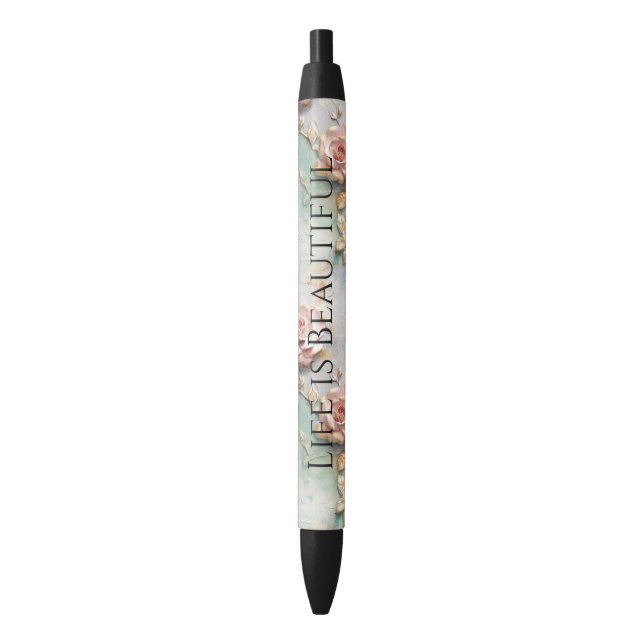 Beautiful Romantic Blush Pink Romantic Roses Black Ink Pen (Front Vertical)