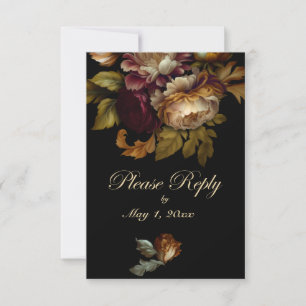 Beautiful Romantic Dark Old World Floral RSVP Card