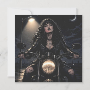 Beautiful Romantic Gothic Woman on Motorcycle