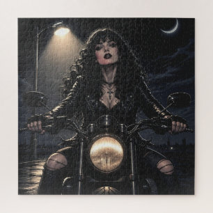 Beautiful Romantic Gothic Woman on Motorcycle  Jigsaw Puzzle