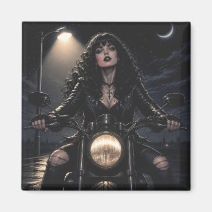 Beautiful Romantic Gothic Woman on Motorcycle  Magnet