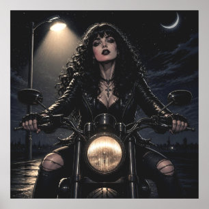 Beautiful Romantic Gothic Woman on Motorcycle  Poster