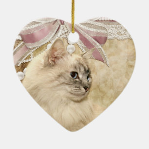 Beautiful romantic kitty cat ceramic ornament