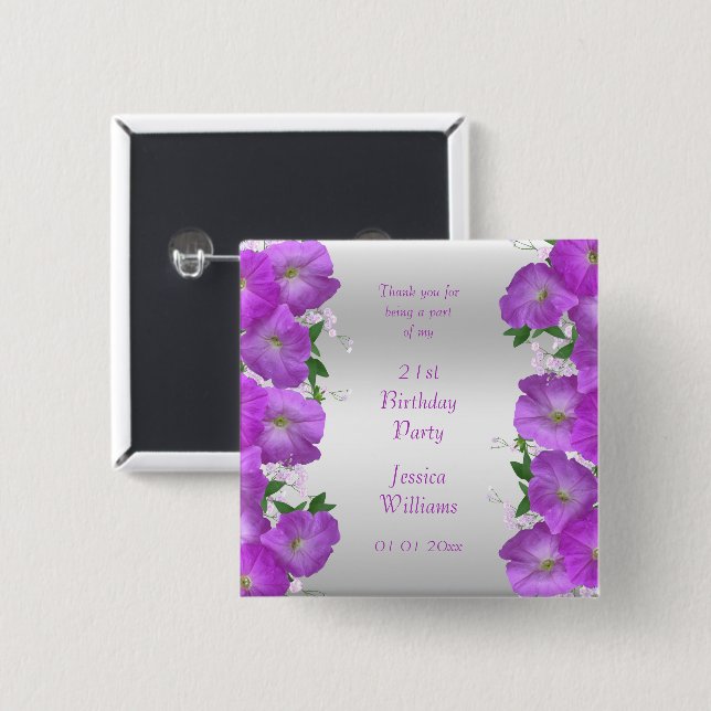 Beautiful Romantic Red Roses Birthday Favour 2 Inch Square Button (Front & Back)