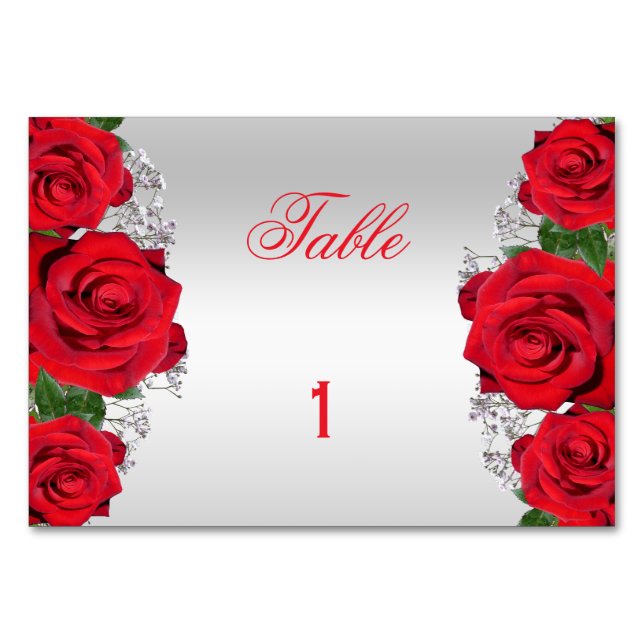 Beautiful Romantic Red Roses Birthday Table Number (Front)
