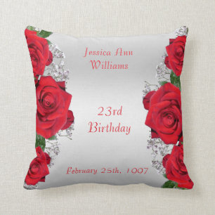 Beautiful Romantic Red Roses Birthday Throw Pillow