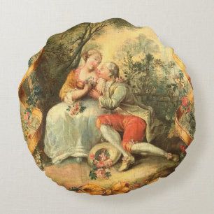 Beautiful Romantic Rococo Couple Round Pillow