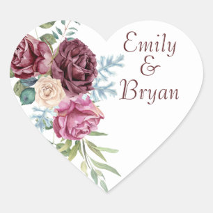 Beautiful Romantic Rose Spray Wedding Thank You Heart Sticker