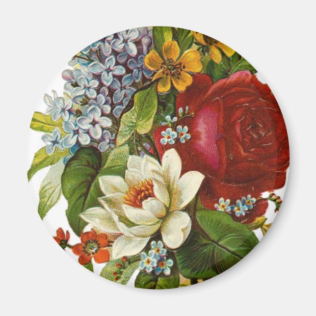 Beautiful Romantic Summer Bouquet with Red Rose Magnet (Front)