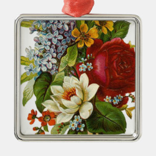Beautiful Romantic Summer Bouquet with Red Rose Metal Ornament