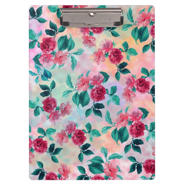 Beautiful romantic watercolor roses floral pattern clipboard (Front)