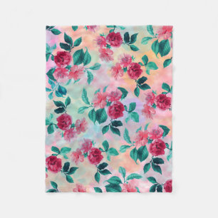 Beautiful romantic watercolor roses floral pattern fleece blanket