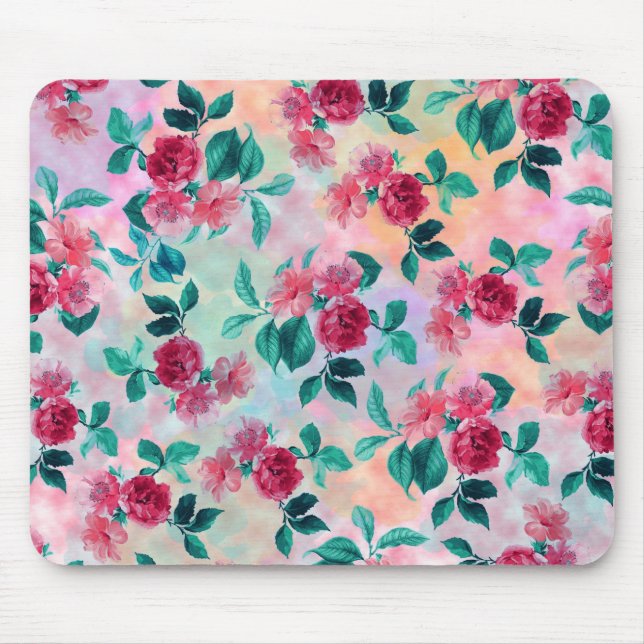 Beautiful romantic watercolor roses floral pattern mouse pad (Front)