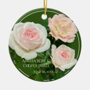 Beautiful romantic white pink roses  ceramic ornament