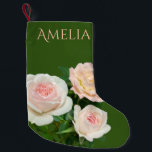 Beautiful romantic white pink roses small christmas stocking<br><div class="desc">Romantic soft pink and white roses,  add your own name! - background colour is customizable too!</div>