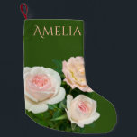 Beautiful romantic white pink roses small christmas stocking<br><div class="desc">Romantic soft pink and white roses,  add your own name! - background colour is customizable too!</div>