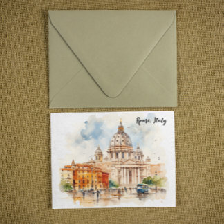 Beautiful Rome Italy Watercolor Painting Postcard