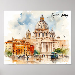 Beautiful Rome Italy Watercolor Painting Poster