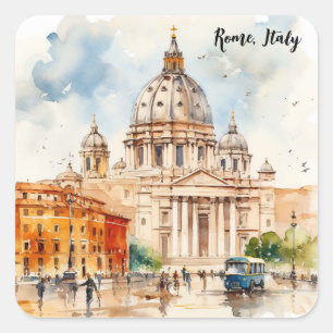 Beautiful Rome Italy Watercolor Painting Square Sticker