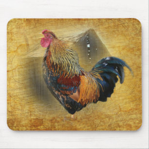Beautiful Rooster and Rustic Barn Chicken Coop Mouse Pad