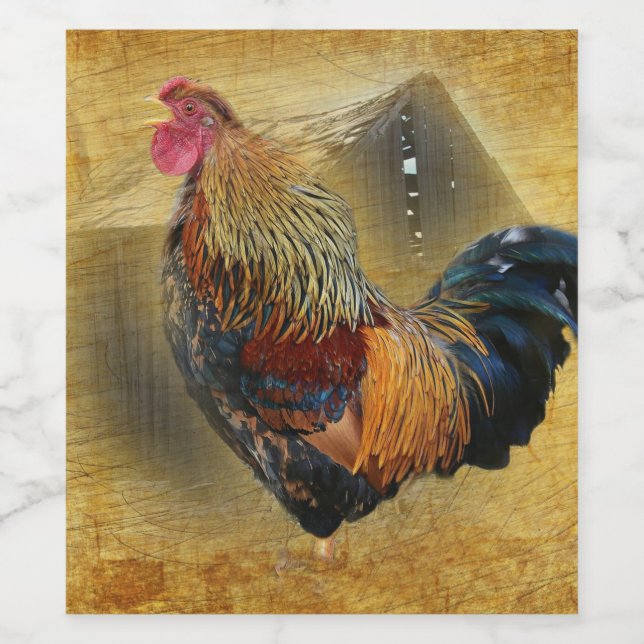 Beautiful Rooster and Rustic Barn Chicken Coop Wine Label (Single Label)