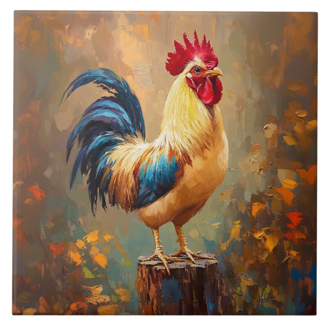 Beautiful Rooster Painting Tile (Front)