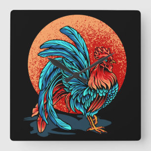 Beautiful Rooster Square Wall Clock