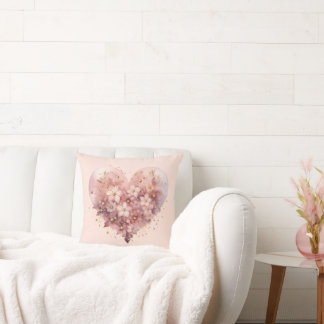 Beautiful Rose-Colored Watercolor Hearts Throw Pillow