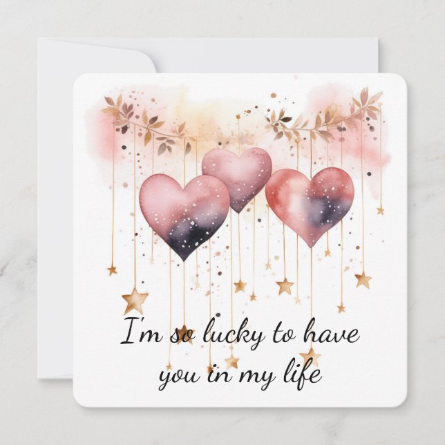Beautiful Rose Coloured Watercolor Heart Holiday Card (Front)