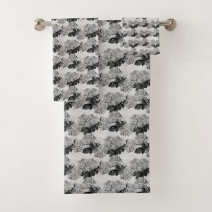Beautiful Rose Flowers on Light Silver Grey Shades Bath Towel Set