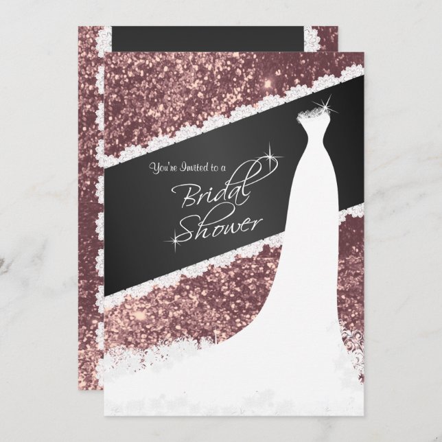 Beautiful Rose Gold Glitter Bridal Shower Invitation (Front/Back)