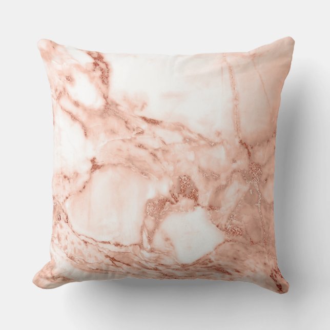 Beautiful Rose Gold Sparkle Marble Pattern Throw Pillow (Front)