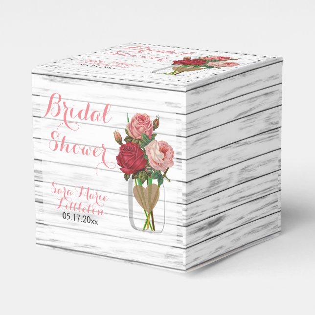 Beautiful Rose Mason Jar Bridal Shower Favor Box (Front Side)