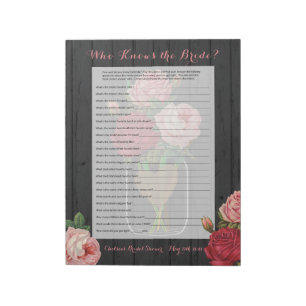 Beautiful Rose Mason Jar Bridal Shower Game 2 Notepad