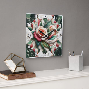 Beautiful Rose Mosaic Art With Colourful Leaves Square Wall Clock