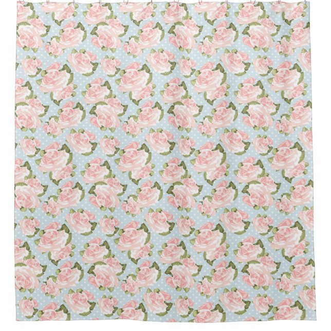 Beautiful rose pattern with blue polka dots (Front)
