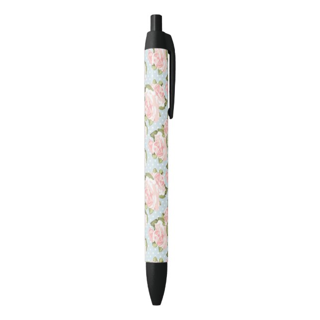 Beautiful rose pattern with blue polka dots black ink pen (Bottom (Vertical))