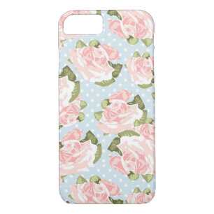 Beautiful rose pattern with blue polka dots iPhone 8/7 case
