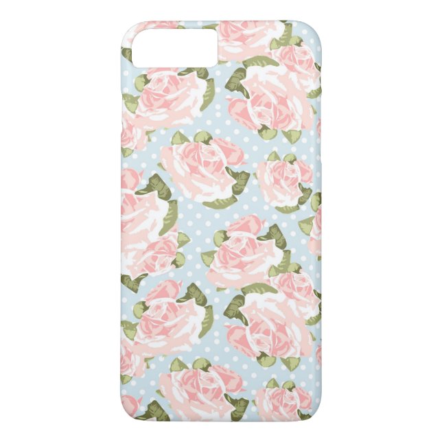 Beautiful rose pattern with blue polka dots Case-Mate iPhone case (Back)
