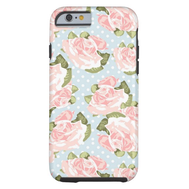 Beautiful rose pattern with blue polka dots Case-Mate iPhone case (Back)
