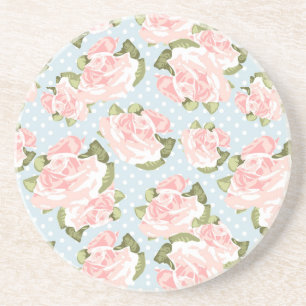 Beautiful rose pattern with blue polka dots coaster