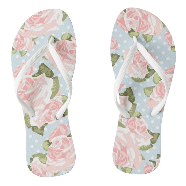 Beautiful rose pattern with blue polka dots flip flops (Footbed)