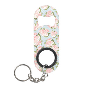 Beautiful rose pattern with blue polka dots mini bottle opener