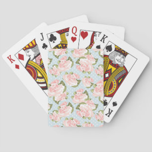 Beautiful rose pattern with blue polka dots playing cards