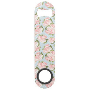 Beautiful rose pattern with blue polka dots speed bottle opener