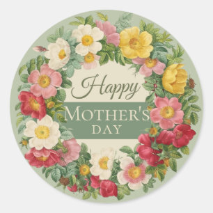 Beautiful rose wreath Redouté CC1116 Mother's day Classic Round Sticker