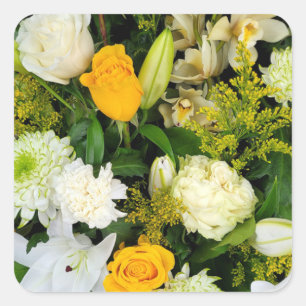 Beautiful roses and lilies bouquet square sticker